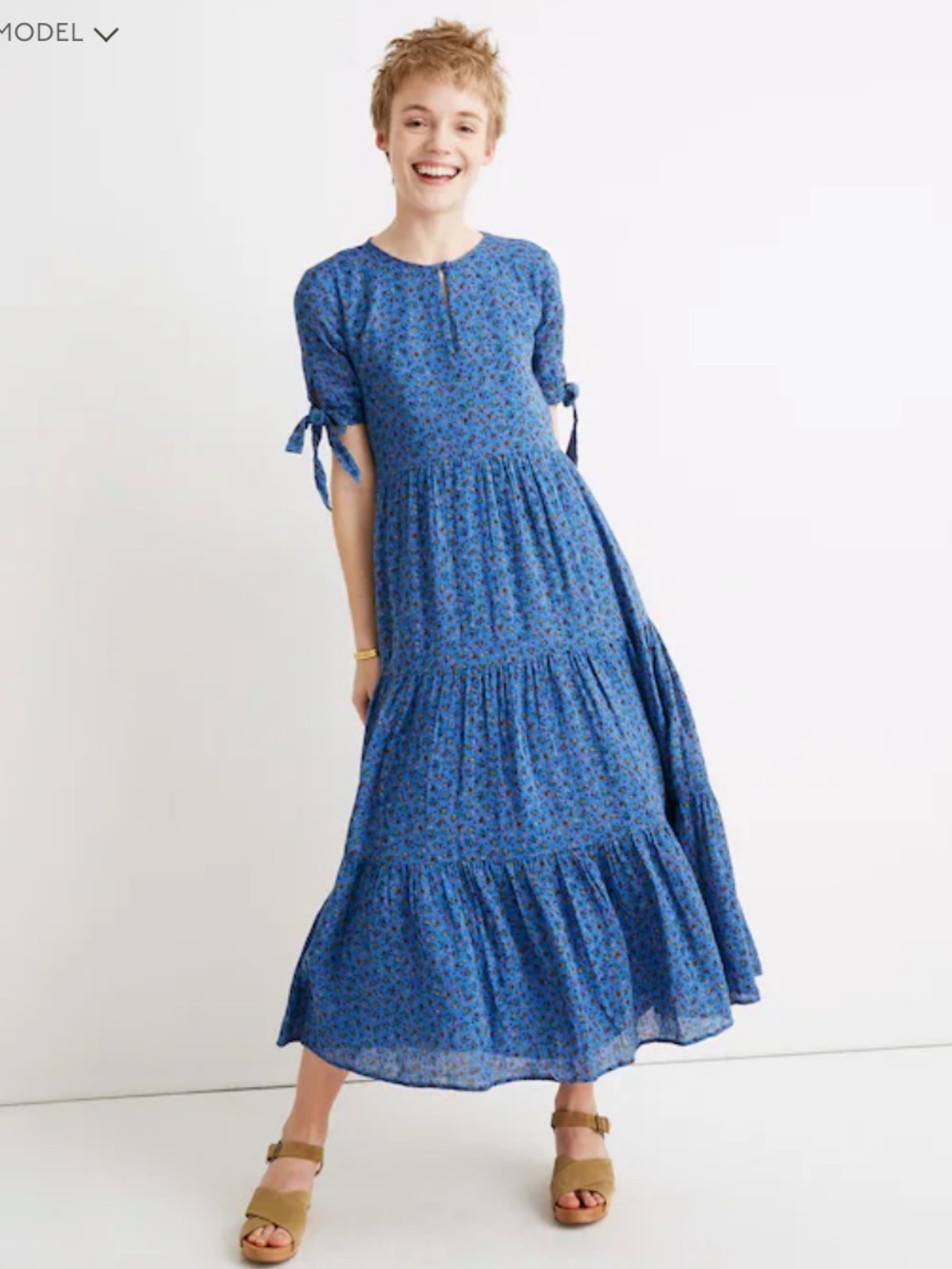 Madewell Tie-Sleeve Tiered Midi Dress in Calico Floral